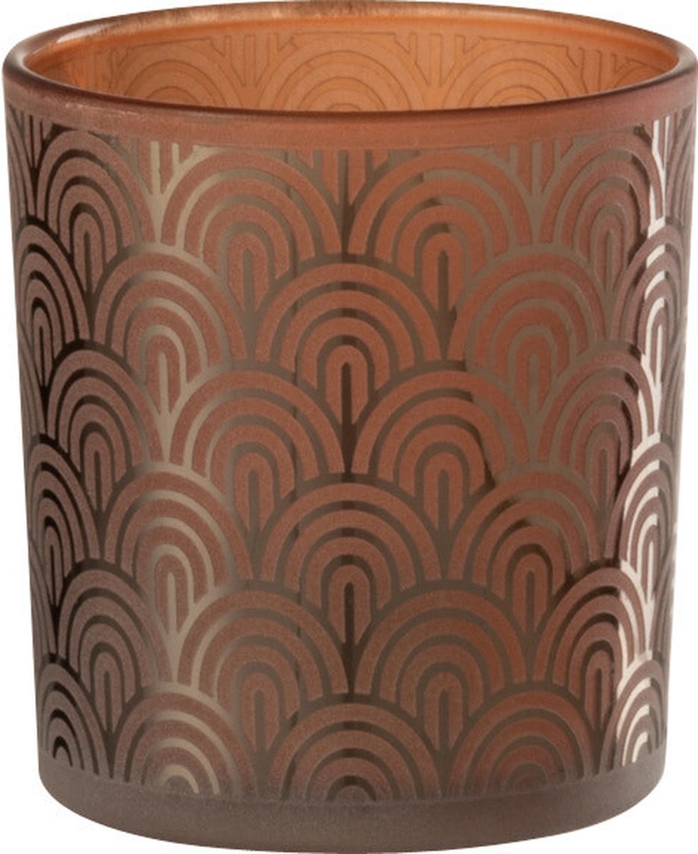 J-Line Windlicht Boog Oranje Glas - Set van 4 Waxinelichtjeshouders
