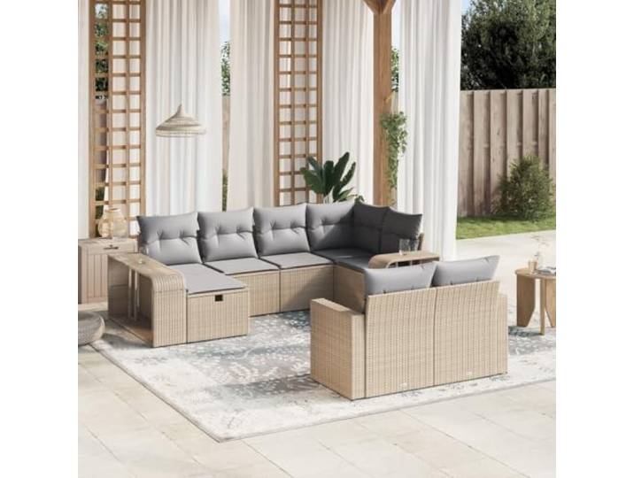 YUTAASU 10-TLG. Poly Rattan Sofagarnitur Beige mit Kissen