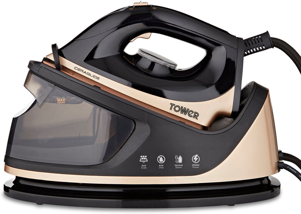 Tower T22023GLD Ceraglide Steam Generator with Steam Shot Button, 3 Temperature Settings, 1.2L, 2700 W, Champagne Gold and Black Gold;Black 2.28kg