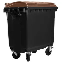 Hardwex Müllcontainer 770 l Schwarz mit braunem Flachdeckel