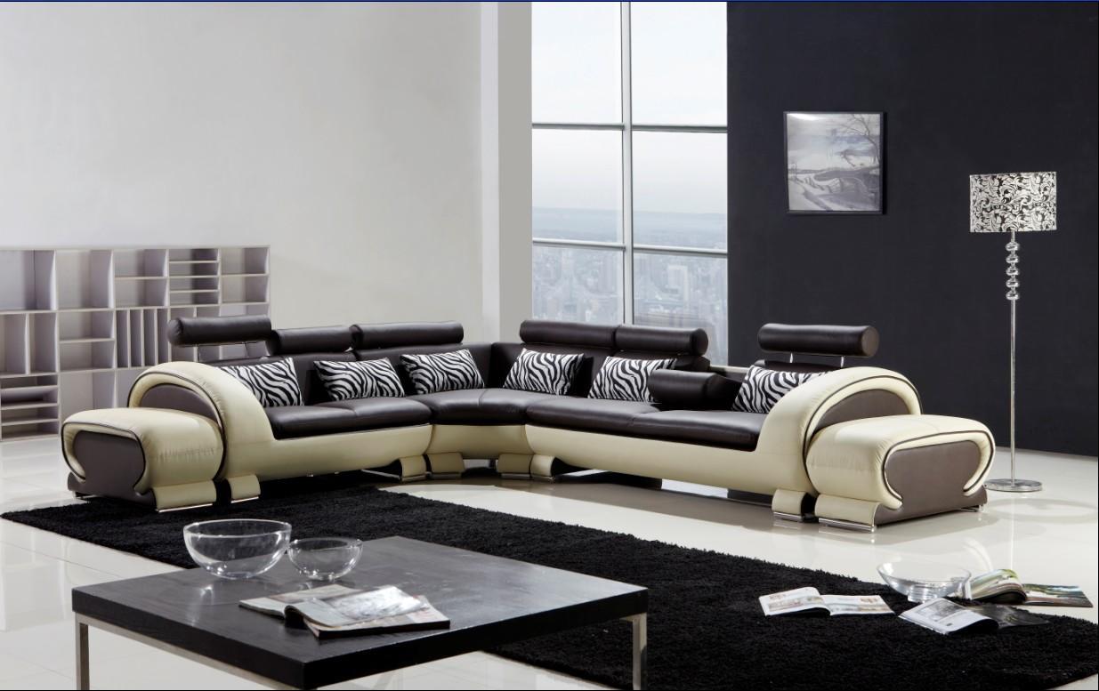 Ecksofa L-Form 2x Hocker Sofa Couch Design Grau Polster Leder Moderne Sofas