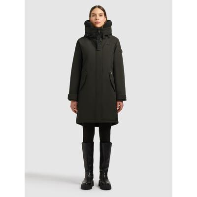 Kurzmantel KHUJO "SEMIE4", Damen, Gr. S, grün (park grün), Web, 100% Polyester, unifarben, regular fit knielang, eingesetzt elastischer Bund, Mäntel Kurzmantel