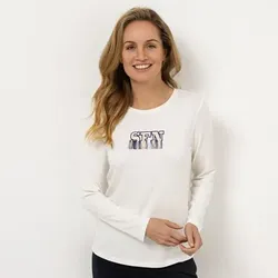 STRANDFEIN Shirt, Langarm Rundhalsausschnitt Stickerei mit ECOVERO™ Viskose