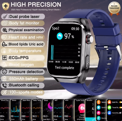 Inspire Picks VitaSense Pro AI Health Smartwatch ECG PPG Blood Pressure & Uric Acid Monitor blue