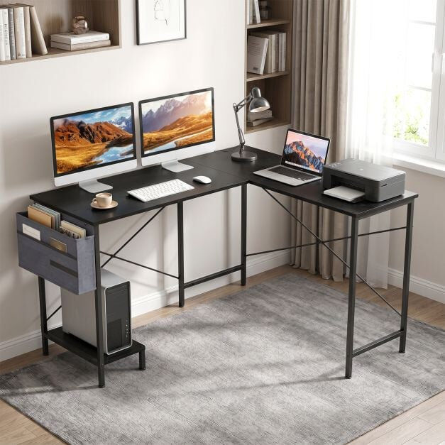 Metro L-Shaped Iron Computer Desk Black 77cm H X 127cm W X 100cm D