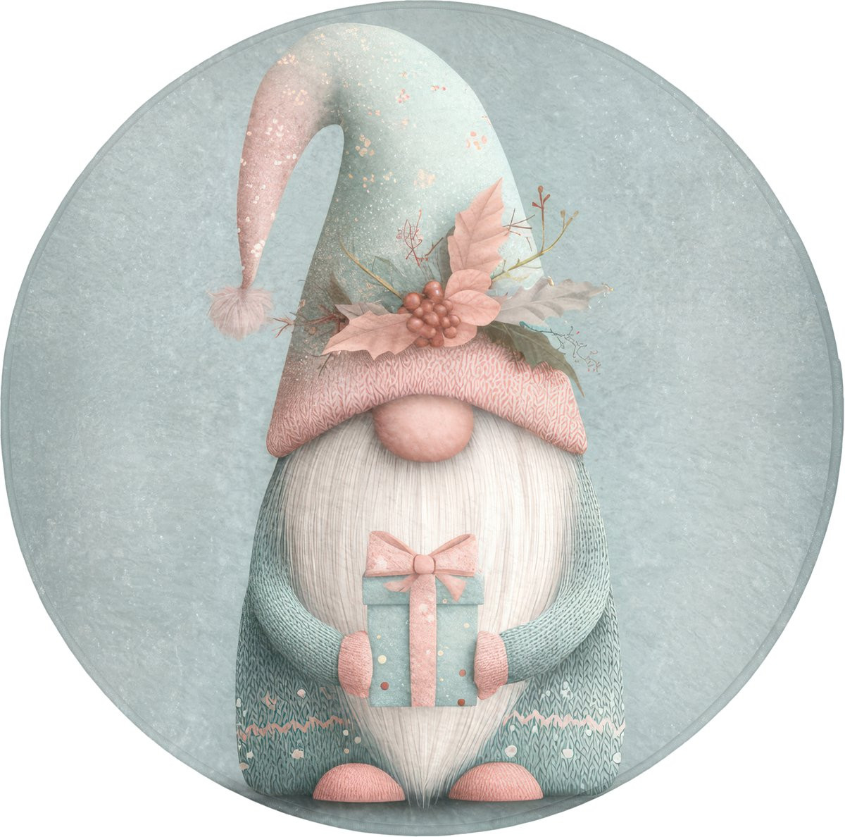 OnlyWow Ronde Badmat met Kerstgnome - Antislip - Groen - Diameter: 70 cm