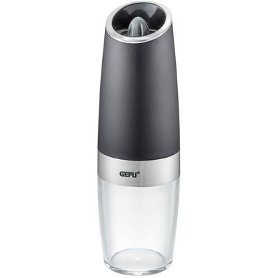 Salz-/Pfeffermühle GEFU "GIVA", transparent, H:20,2cm Ø:6,3cm, Küchenmühlen, Kippsensor für automat. Mahlen, einstellbare Mahlstufen, LED-Anzeige