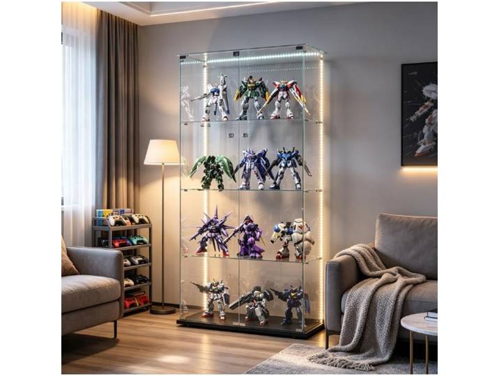 Vitrine en verre pour collection avec LED vitrine moderne à 4 étagères avec 2 portes meuble vitrine pour salon chambre bureau noir
