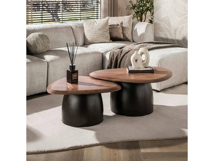 Table Basse Gigogne Triangulaire Bois Foncé Et Métal (x2) Nako