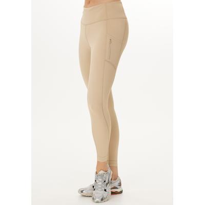 Funktionstights ENDURANCE "THADEA POCKET XQL", Damen, Gr. 44, EURO-Größen, beige, 72% Polyamid, 28% Elasthan, bedruckt, unifarben, lang, Hosen, mit praktischer Handy-Seitentasche
