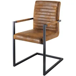 riess-ambiente Stuhl LOFT - vintage braun Armlehnen Eisengestell Esszimmerstuhl Freischwinger Industrial