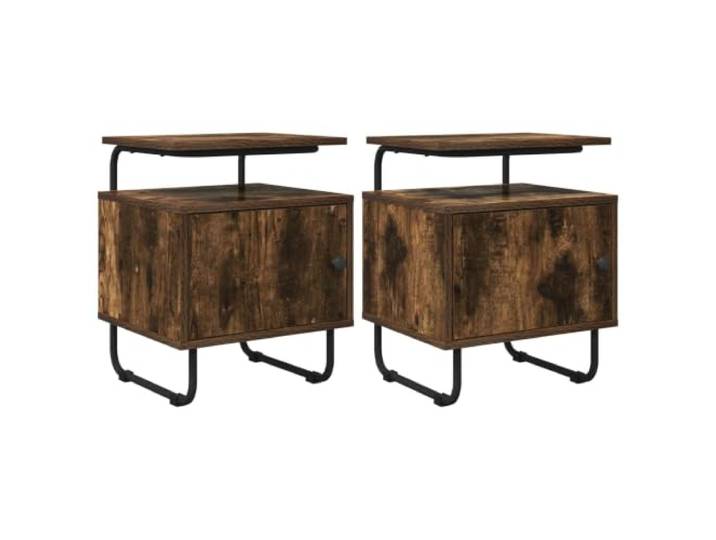 Tmriohed 2er Set Nachttisch mit Tür, 40x36,5x50 cm, Rauch-Eiche Zweiteiliges Nachttisch-Set im modernen Design mit Türstauraum, schwarzem Metallknopf und bodenschonenden Gleitern.