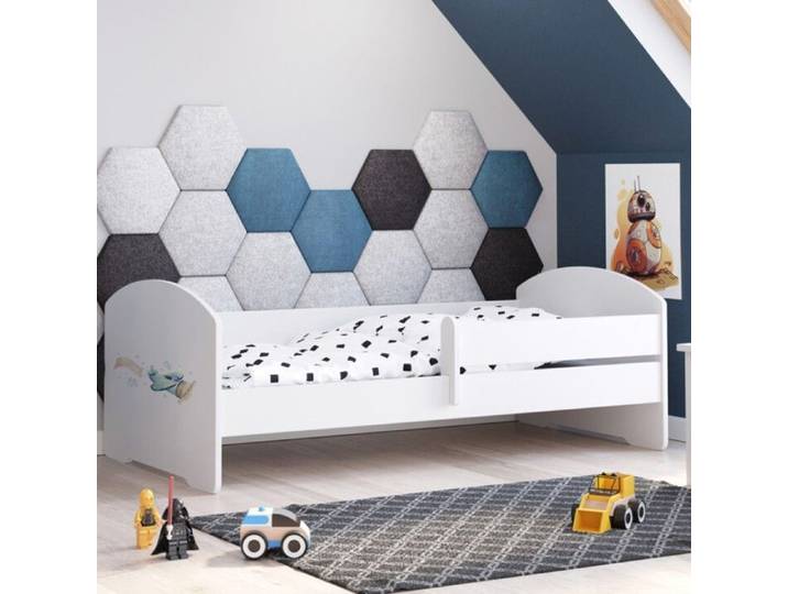 Lit enfant blanc LUK – 140 × 70 cm avec barrière et motif avion