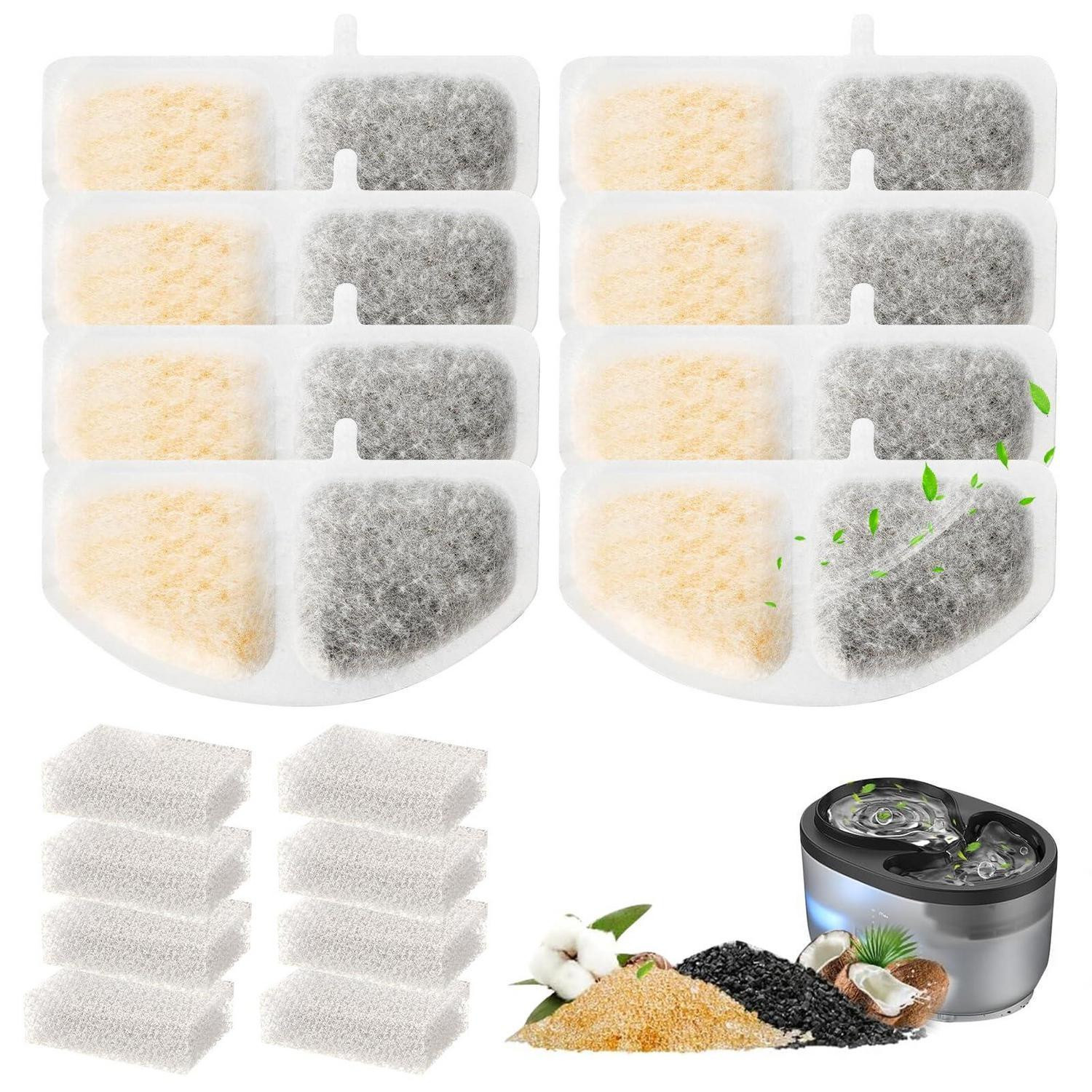 Oneisall Kattenfontein filters, 16 stuks (8 filters + 8 schuimfilters) voor drinkfonteinen van 2,5 liter