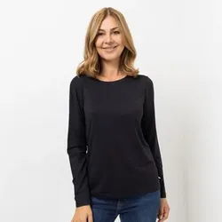 EVA LUTZ Shirt, Langarm Rundhalsausschnitt Nieten-Detail figurumspielend
