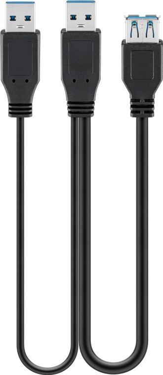 Goobay USB 3.0 dubbele voeding SuperSpeed kabel, zwart, 0,3 meter