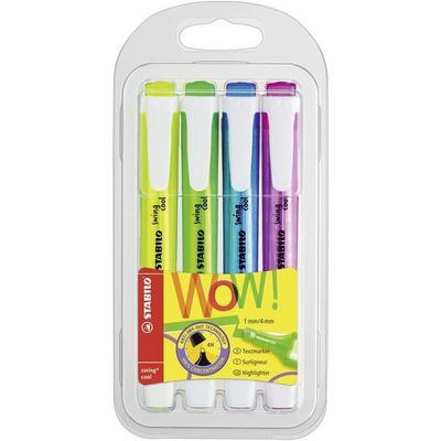 STABILO Textmarker - swing cool - 4er Pack - gelb, grün, blau, pink