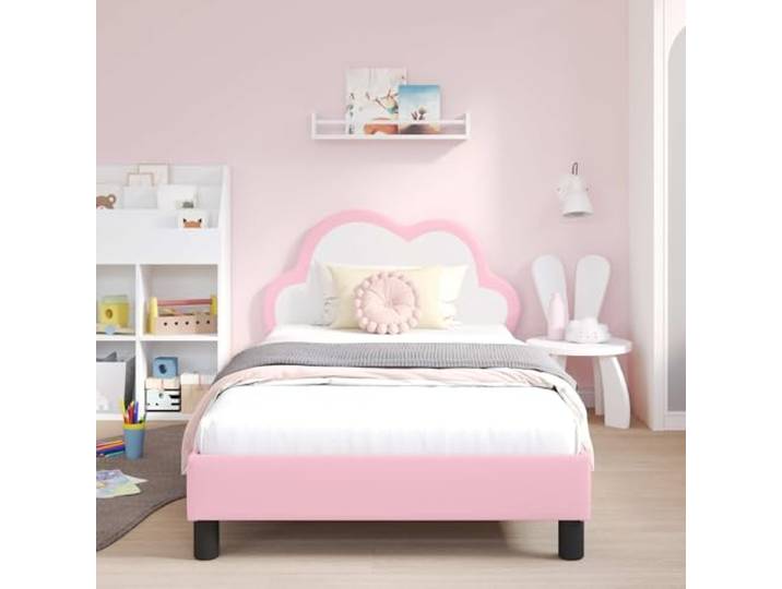 KTHLBRH Bettgestell, 80 x 200 cm, Rosa, mit Kopfteil Technisches Holz, feste Lattenroste, zeitgenössisches Design, einfache Montage