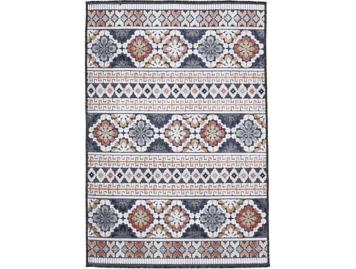 Teppich CARPETFINE Deja 103 , blau, B:120cm H:4mm L:170cm, Polypropylen, Teppiche, Teppich, robustes Flachgewebe, Floral, In- und Outdoor, Läufer