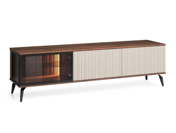 Meuble TV 3 portes LED intégré cachemire/noyer 180x50 cm