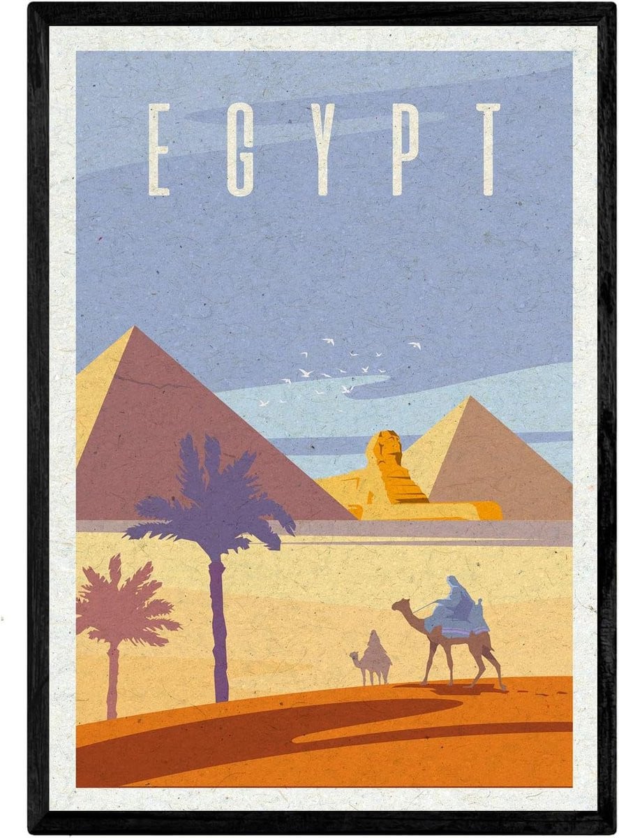 Vintage Egypte Poster Piramides en Sfinx - A3 Formaat met Frame