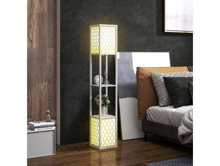 HOMCOM Lampadaire Étagère 4 Niveaux MDF Gris 26x26x156 cm