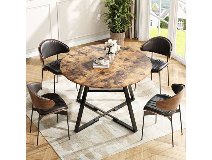 Table de cuisine table ronde avec avec étagère de rangement diamètre 120 cm noir