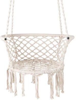 Costway Hammock Chair Macrame Swing Hanging Cotton Rope Chair-Beige