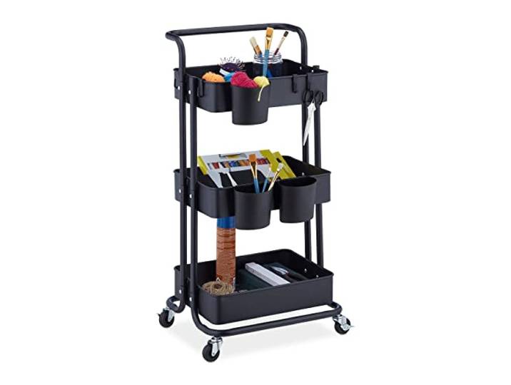 Relaxdays Desserte à roulettes\, 3 Niveaux\, 2 Freins\, Multi-Usage pour Cuisine & Bureau\, en métal\, HLP : 86x38x39cm\, Noir