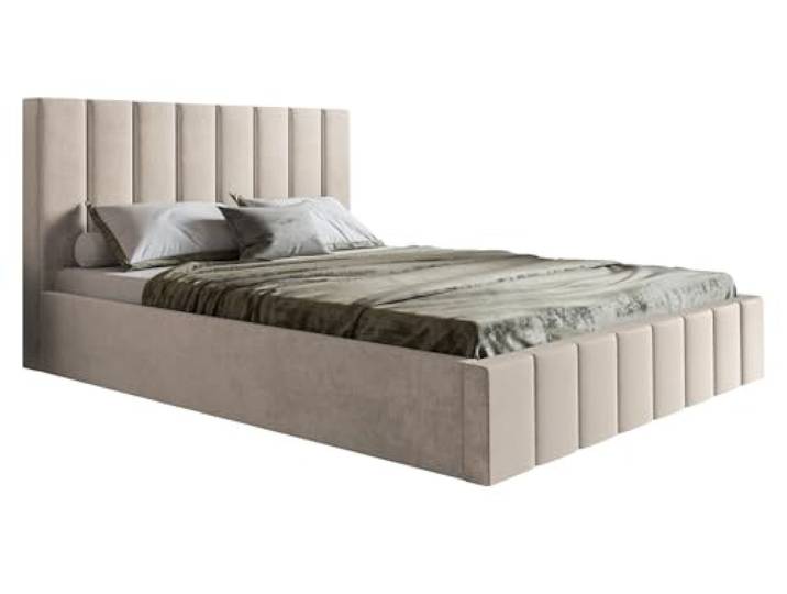 Emporius Polsterbett 180x200 Moris, Doppelbett 180x200 Schlafzimmer - Samtstoff, Bettkasten, Lattenrost, Design Bett (Beige - Jasmine 21)