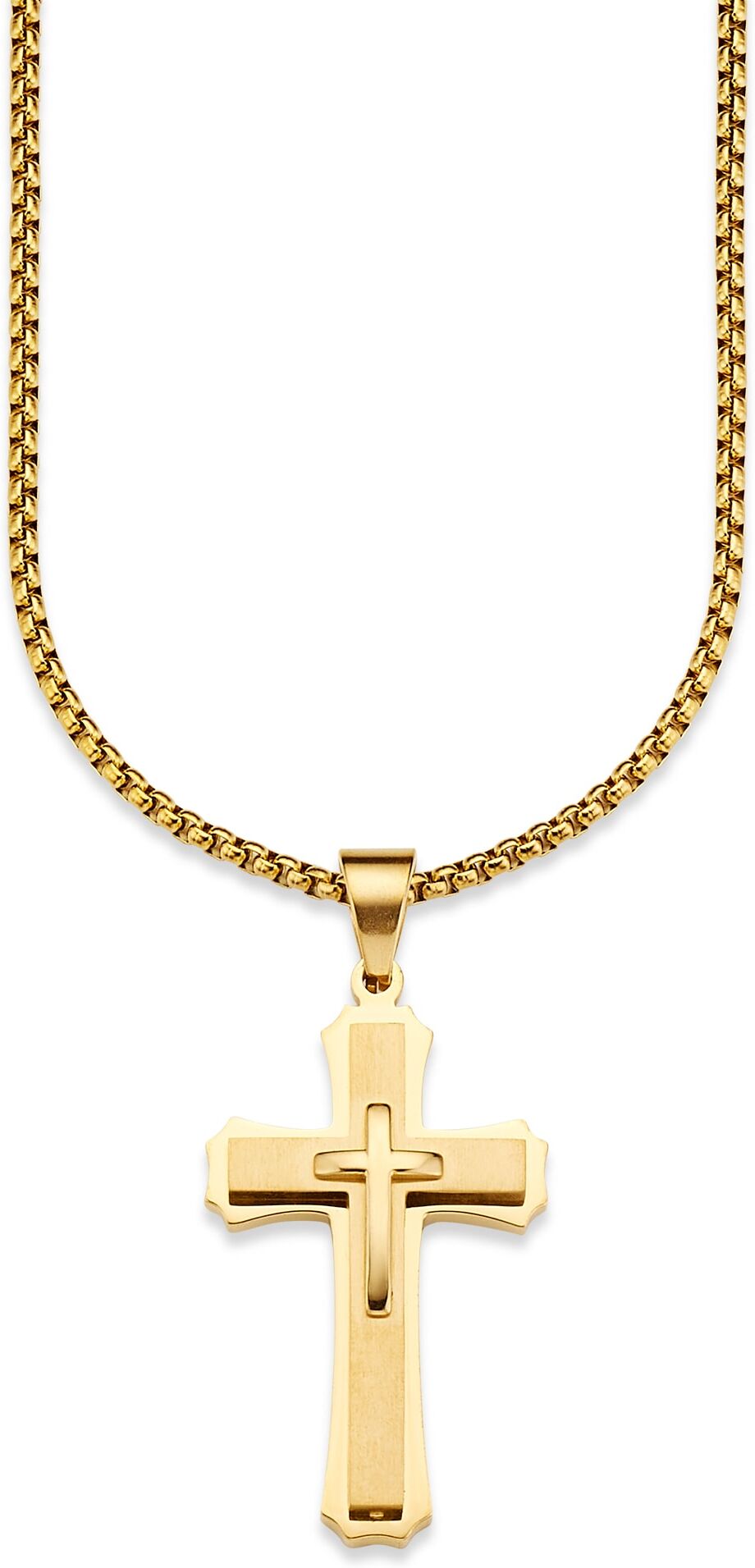 Kette mit Anhänger BRUNO BANANI "Schmuck Geschenk Halskette Kreuz Venezianerkette", gold (gelbgoldfarben), Halsketten, Herren, Edelstahl, L: 55 B: 3mm, Kette mit Anhänger, B:3mm gelbgoldfarben Edelstahl, L: 55 B: 3mm