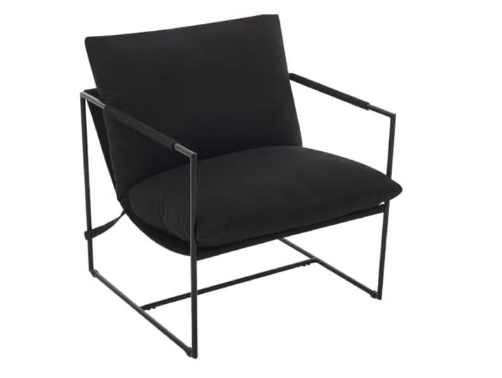 Garvee Bequemer Polster-Armlehnsessel für Wohnzimmer – Moderner Sling Akzentstuhl mit Metallrahmen & Shredded Foam, ideal als Lesesessel oder Lounge Chair – Bezug: Leinen, Farbe: Schwarz – Lieferung