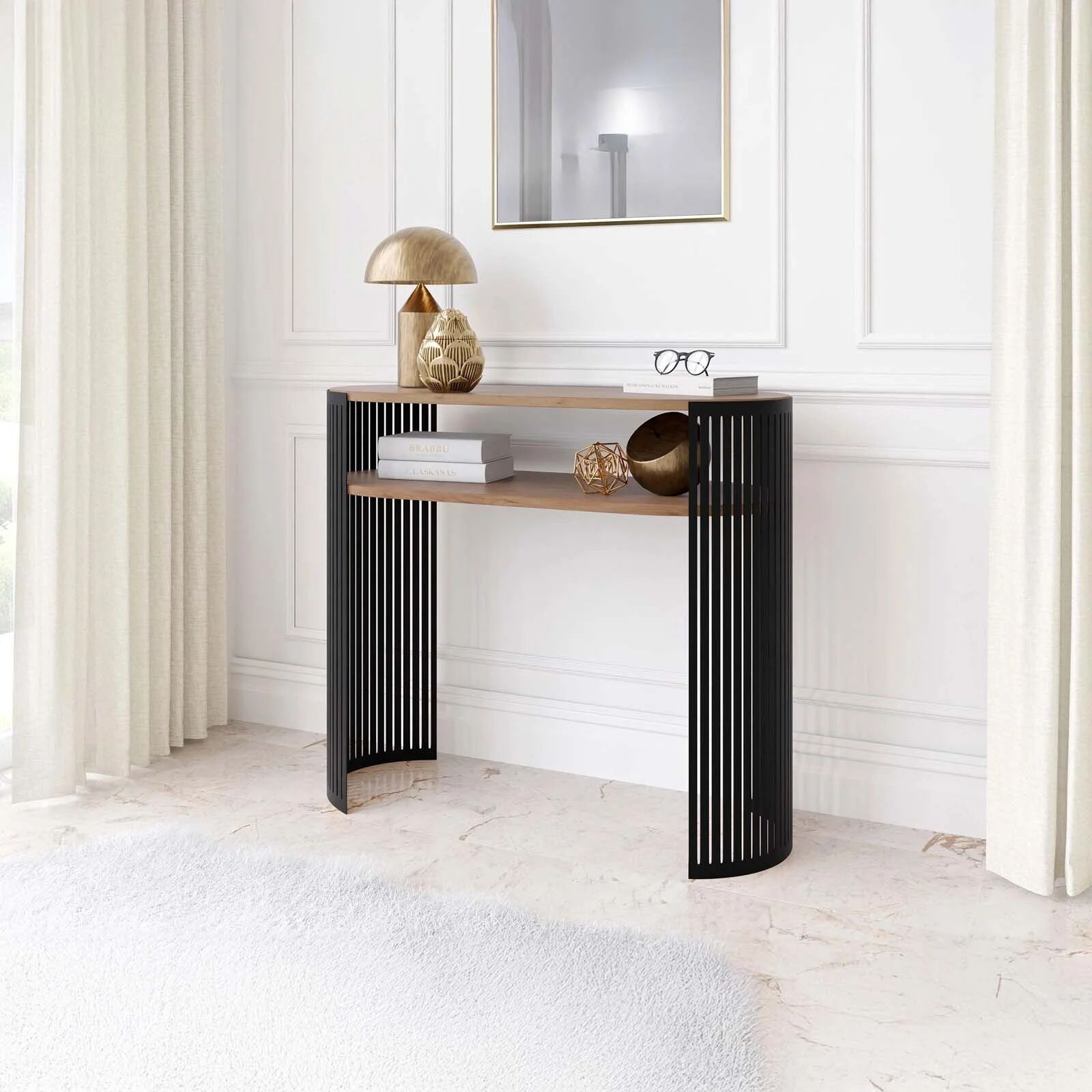 garneroarredamenti Consolle ingresso 100x86h cm con ripiano rovere nero Elisera