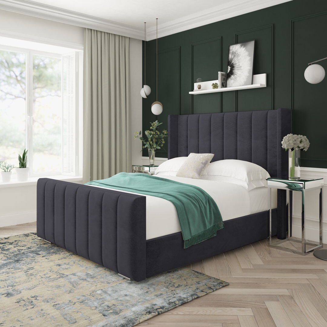 Lark Manor Naples Velvet Upholstered Bed Frame Black Naples Velvet Double (4'6)