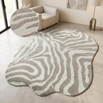 Teppich OTTO HOME "Zebra, besondere Form, Animal-Look", grau, B:160cm H:12mm L:230cm, Kunstfaser, Teppiche, Teppich, moderner Animal-Print, Tiermotiv, Wohnzimmer, Schlafzimmer