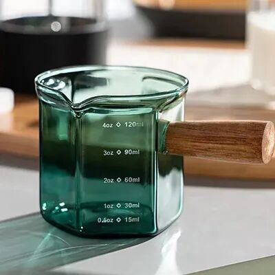 Uplifted Trends Borosilicate Espresso Measuring Cup With Wooden Handle And Scale Markings green Single