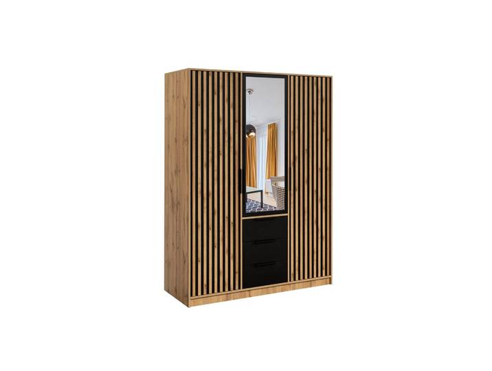 DREHTÜRENSCHRANK GAREN 149/200/57,5 cm 3-türig mit Spiegel Eiche Wotan
