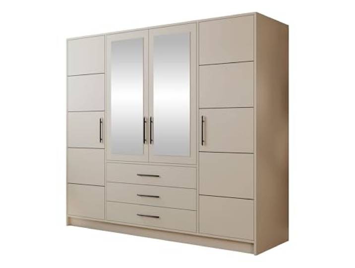 Mirjan24 Drehtürenschrank Bado 4D, Spiegel, Schubladen (Cashmere) Geräumiger Kleiderschrank mit 10 Innenfächern und Kleiderstange für ordentlich sortierte Kleidung und Accessoires