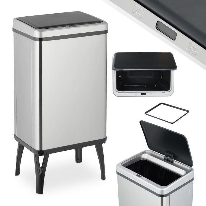 Relaxdays Prullenbak met sensor en poten, 36 liter, roestvrij staal, zilver