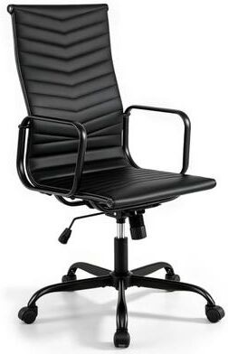 Costway Ribbed Office Chair High Back PU Leather for Home Office with Adjustable Height-Black