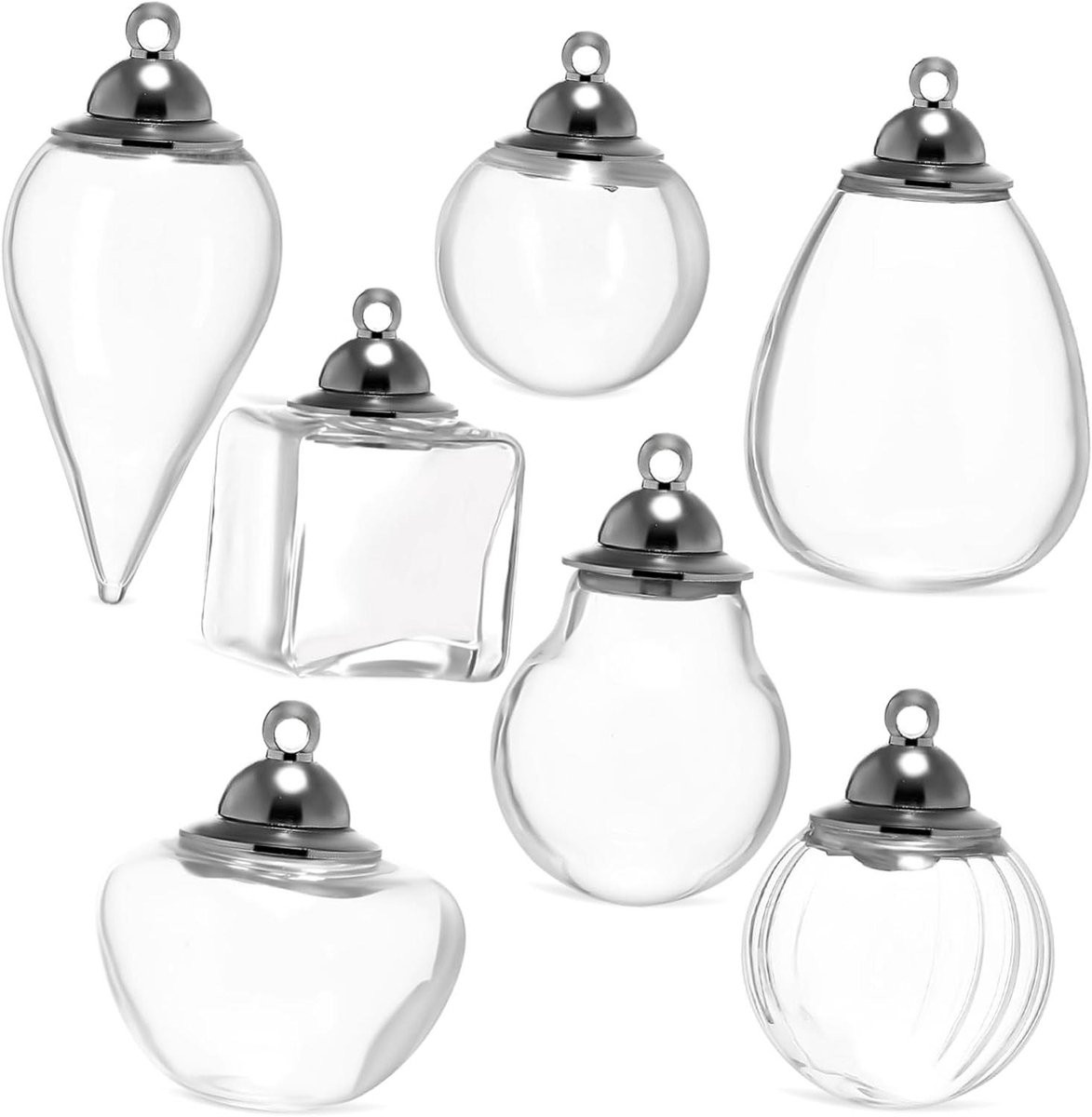 Set van 7 mini glazen flesjes voor decoratieve bolletjes potjes