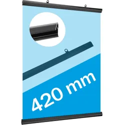Posterklemmschienen, 2 Aufhänger, Kunststoff, schwarz, 420 mm, DIN A2 hoch, DIN A3 quer, klappbar