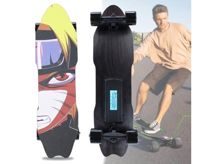 Oiyekntd Elektrisches Skateboard mit Fernbedienung, wasserdichtes Longboard-Skateboard, 7-lagiges Ahornholz, 15 km Reichweite, 25 km/h Höchstgeschwindigkeit, Pendler-Longboard für Anfänger B