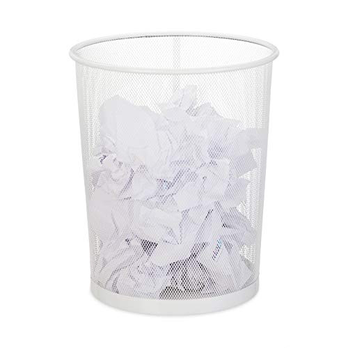 Relaxdays Papiermand van metaal, wit, 20 liter, H x D: 35 x 29,5 cm