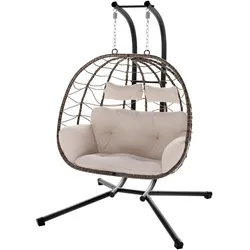 Polyrattan Doppelhängesessel Aria - Beige