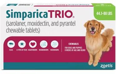 Simparica Trio For Dogs 44.1-88 Lbs (Green) 3 Doses