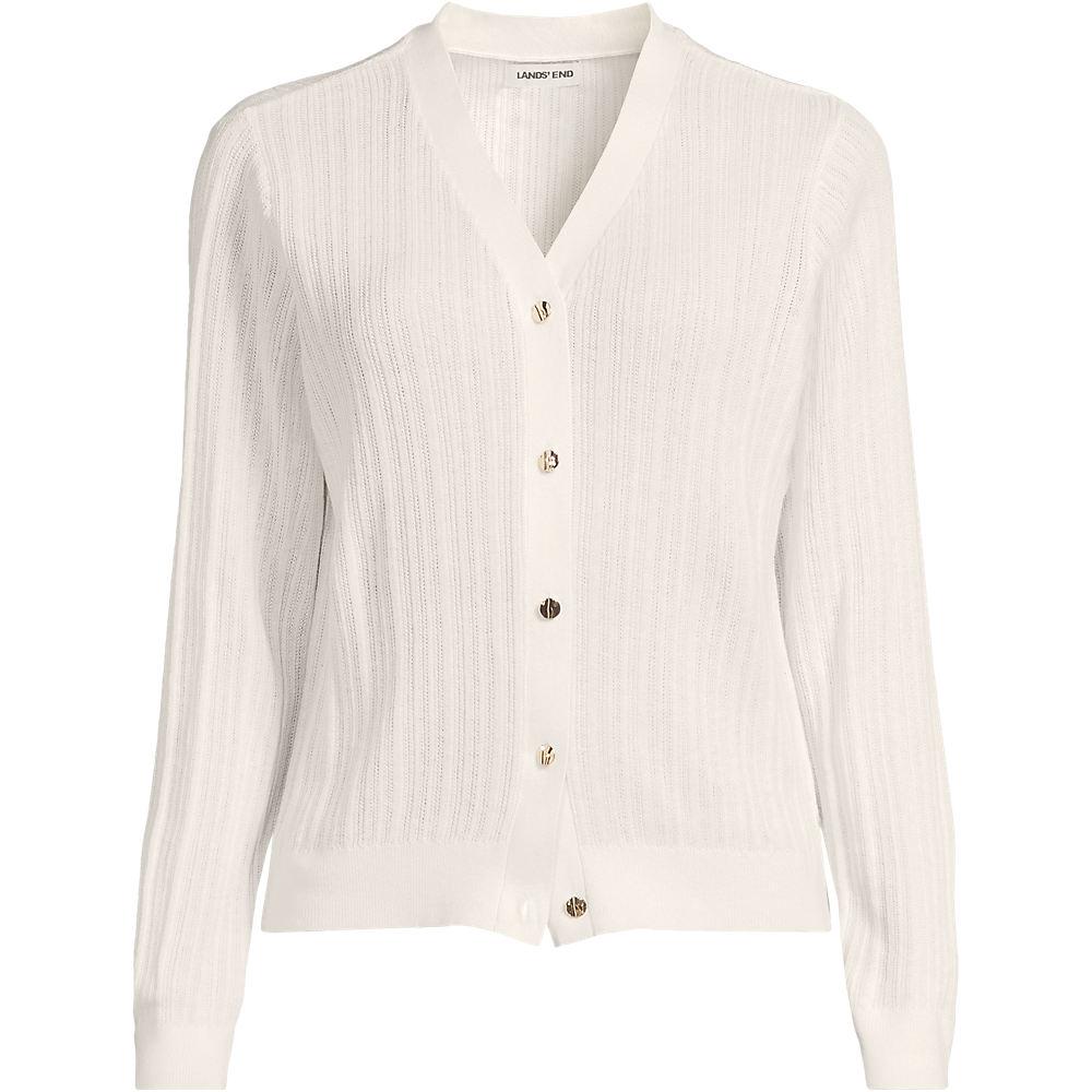 Rippstrick-Cardigan mit Seide in Petite-Größe, Damen, size: petite, Elfenbein, Baumwolle/Seide/Nylon, by Lands' End