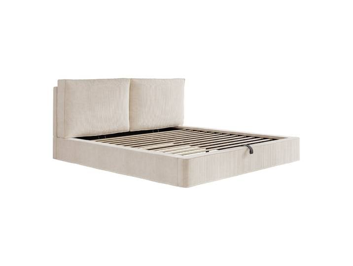 Lit tapissier double en cord beige 180 x 200cm
