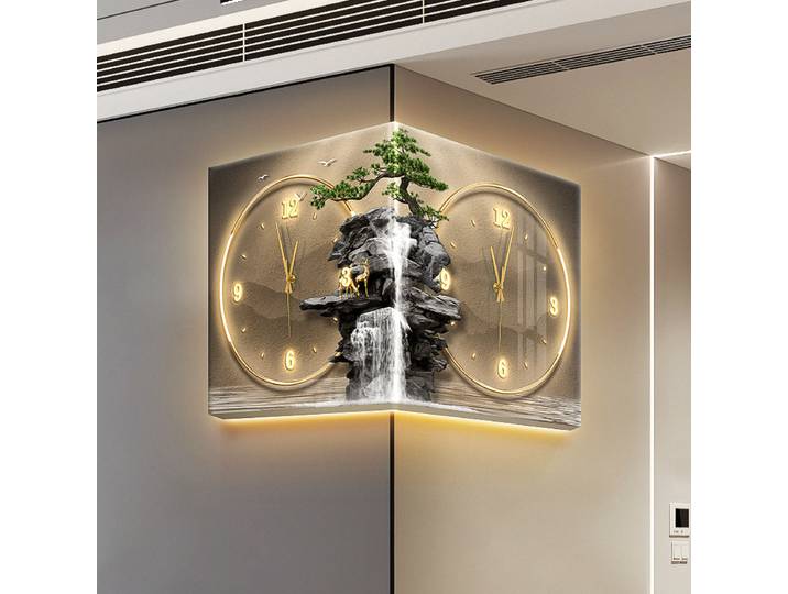 Horloge murale d'angle double face moderne, décoration de salon, horloge LED, lampe murale, fond de restaurant, horloge murale numérique