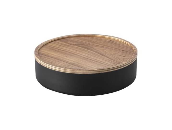YAMAZAKI 5800 RIN Storage Case with Lid Round\, black\, Steel/Wood\, 22 x 22 x 6 cm